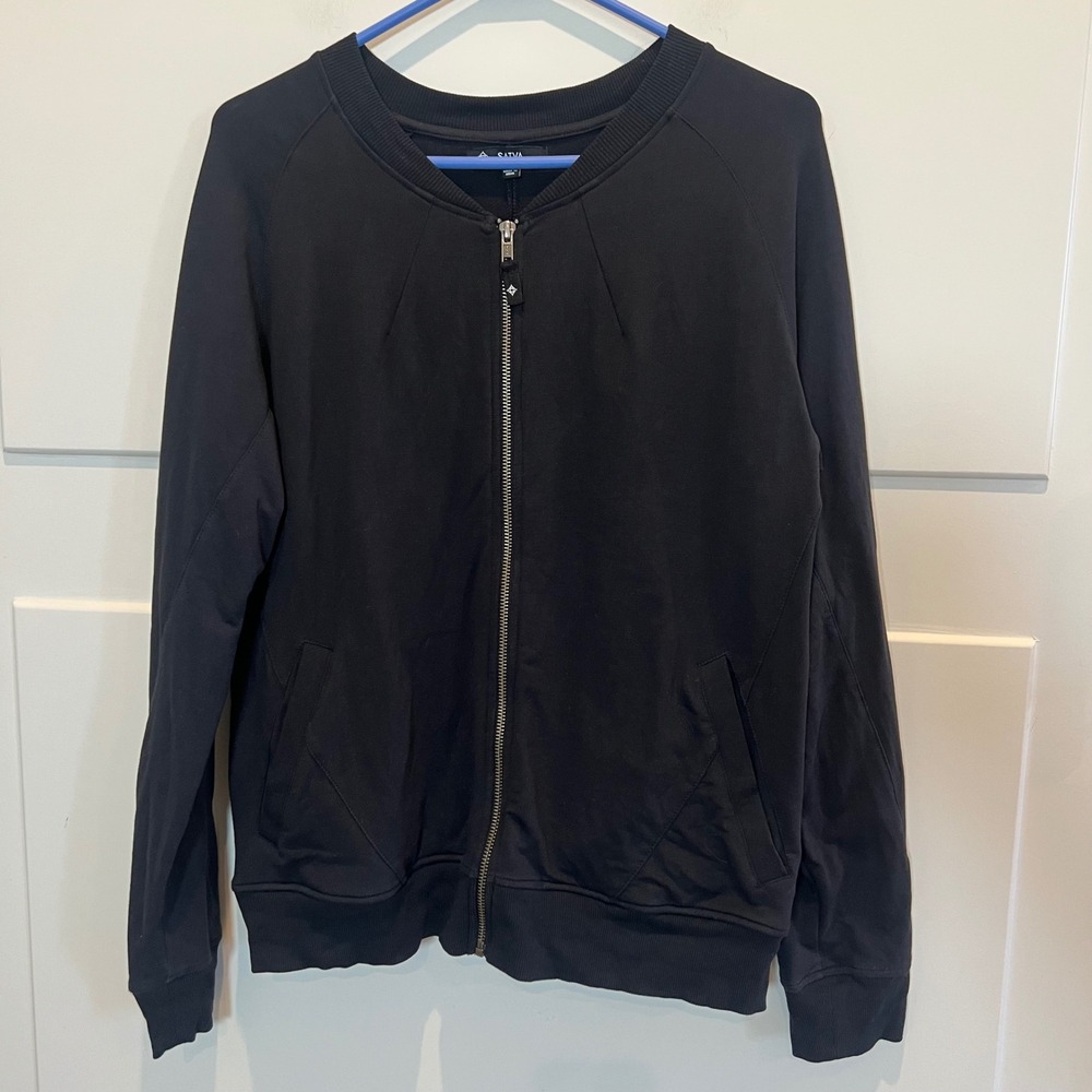SATVA Zen Bomber Jacket Organic Cotton Blend Black Womens Size L